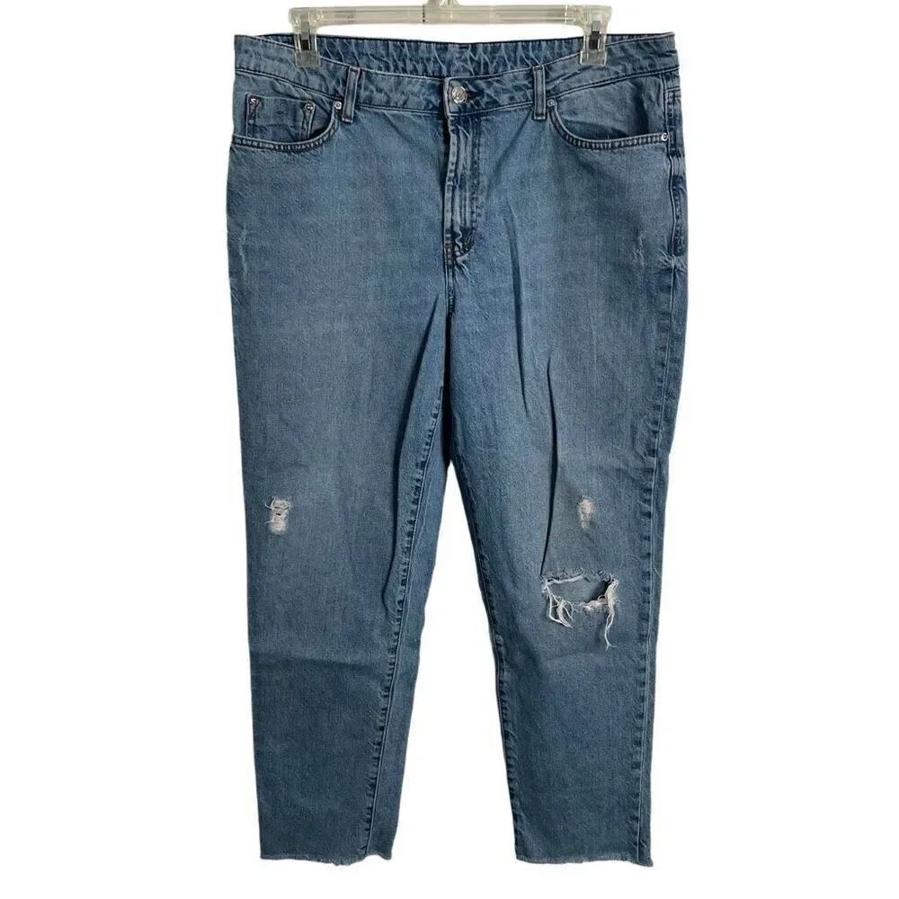 Seven7 Womens Marilyn Straight Boyfriend Jean 14 Medium Wash Distressed Styling